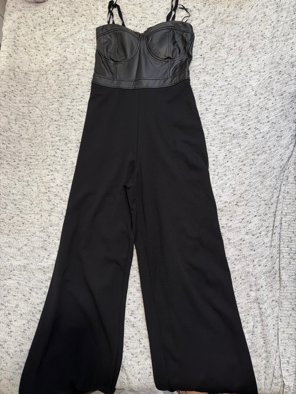 GBG Los Angeles Black Faux-Leather Bust Wide-Leg Jumpsuit